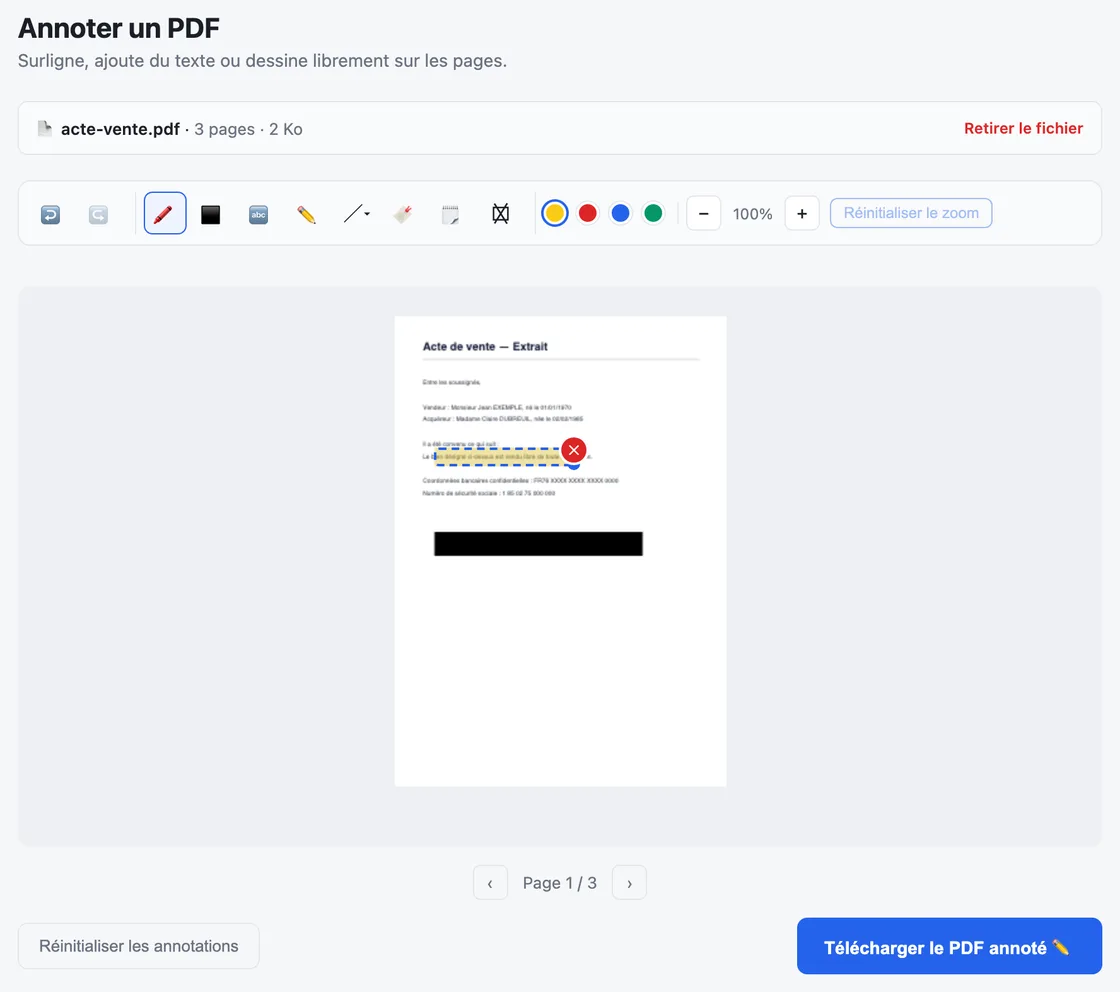 Capture d'écran de l'outil Annoter dans MyFolio PDF