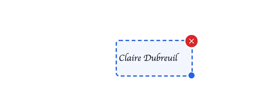 Capture d'écran de l'outil Signer dans MyFolio PDF, avec une signature tapée positionnée sur le document